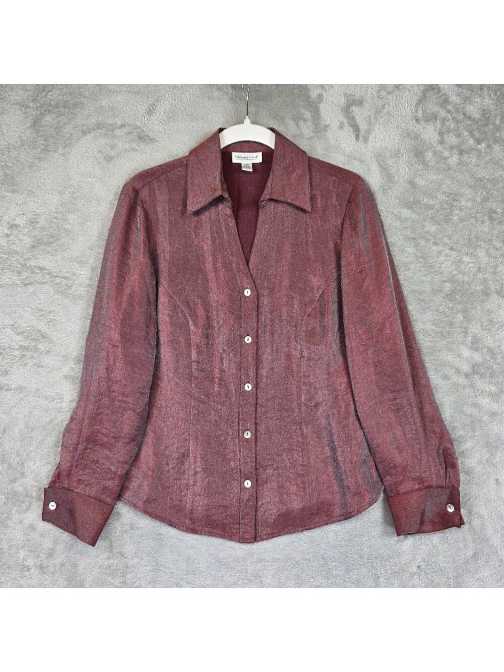 Coldwater Creek Button Up Shirt Womens PXS Red Shimmer Long Sleeve Top